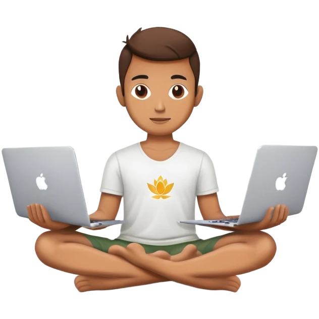 Designer sitting in lotus position with mac book in his hands emoji