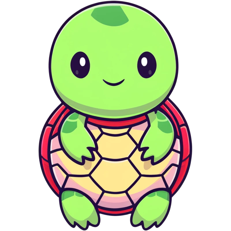 cute plushie turtle with light pink skin, round head, and red shell, smooth skin texture emoji