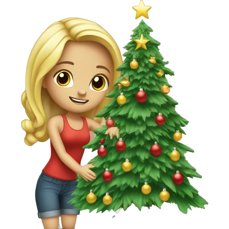 Blond Girl is decorating a Christmas tree emoji