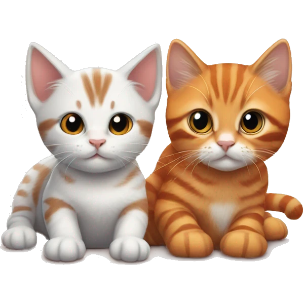 two kittens, both laying down, one in front orange cat with white stripes and a girl kitten toriteshell near him emoji