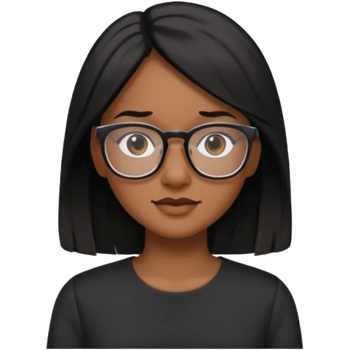 Cor da pele parda óculos um pouco quadrado cabelos longos e preto roupas blusinhas de manga curta emoji