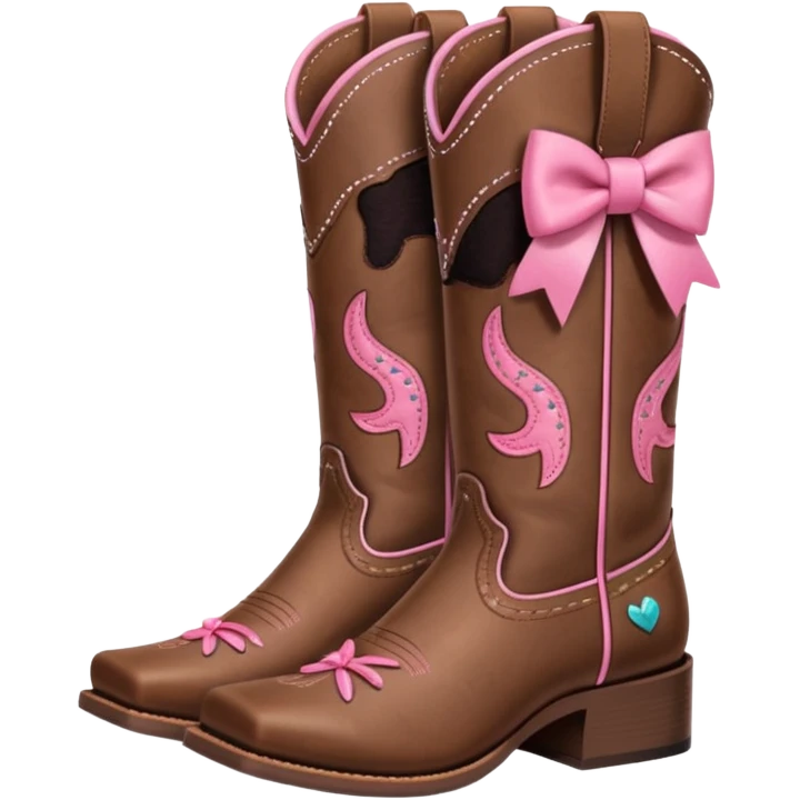 Cute brown square toe cowgirl boots with pink bow emoji