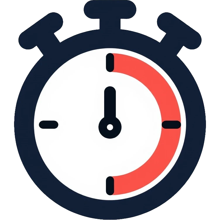Stopwatch showing 1 minute and 58 seconds, hands pointing just before the 2-minute mark, symbolizing the two-minute rule in productivity emoji