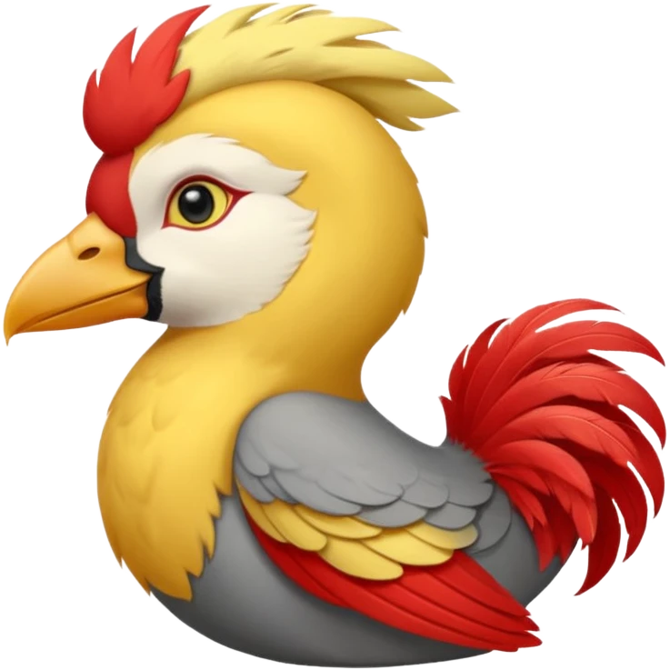 Calopsita com cabeça amarela, corpo cinza, topete, cauda longa e bochechas vermelhas emoji