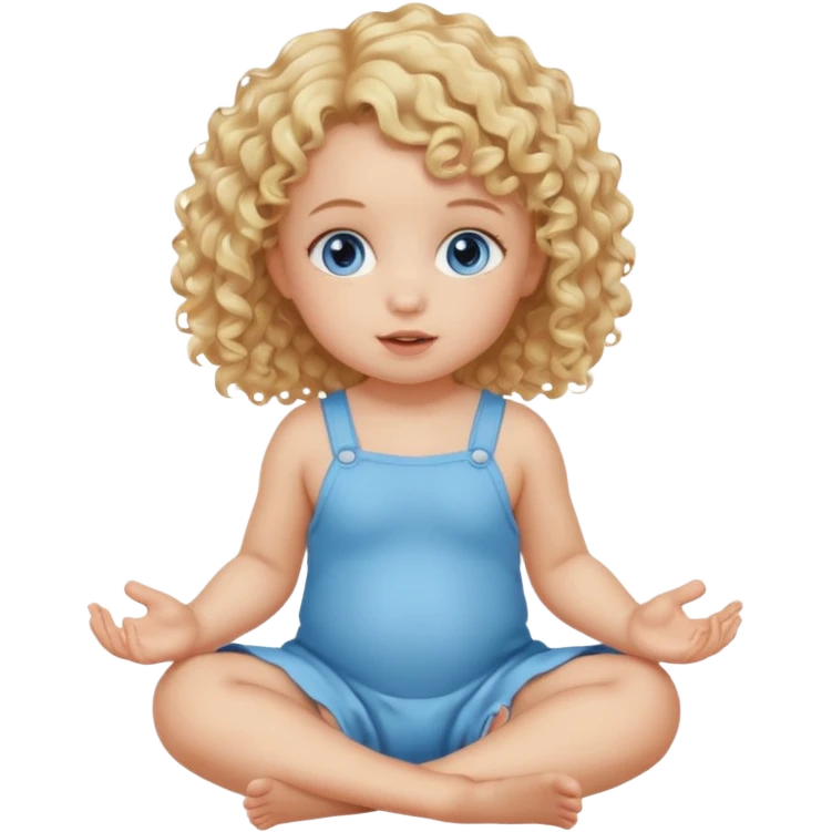 blonde curly hair blue eye baby girl sitting on the floor talking emoji