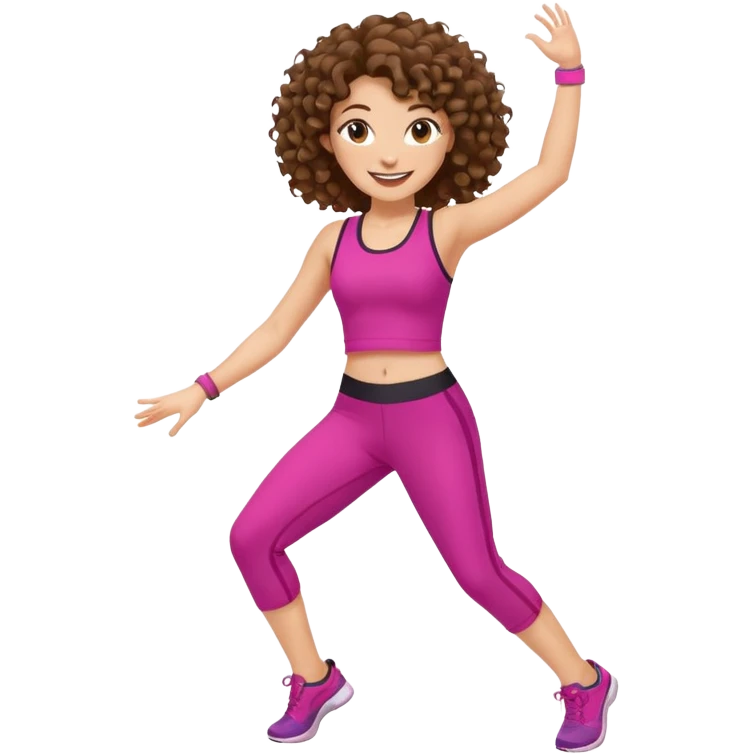 kıvırcık kahverengi saçlı ,beyaz tenli zumba hocası dans ediyor emoji