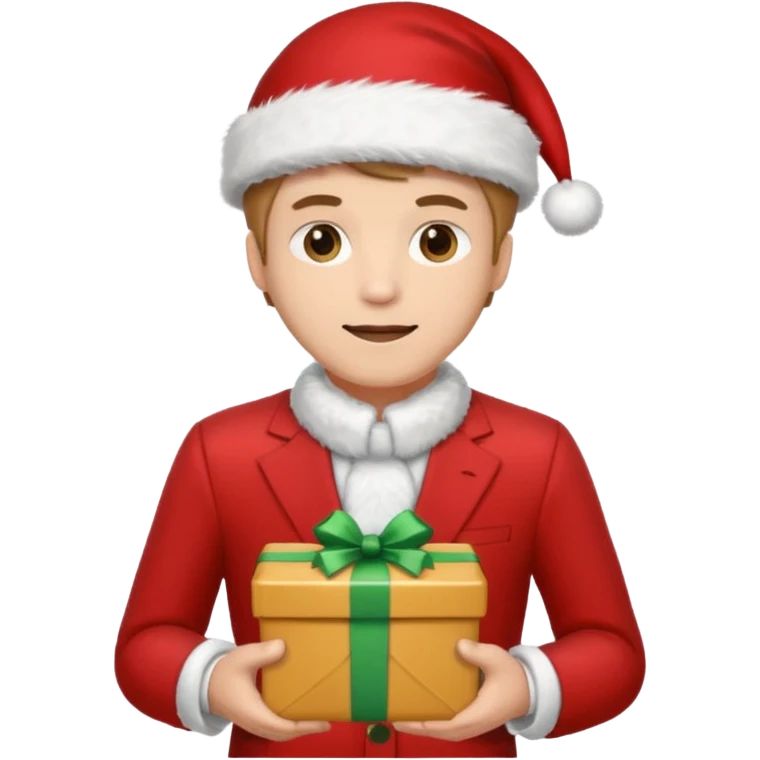 a man in red suits with christmas hat emoji