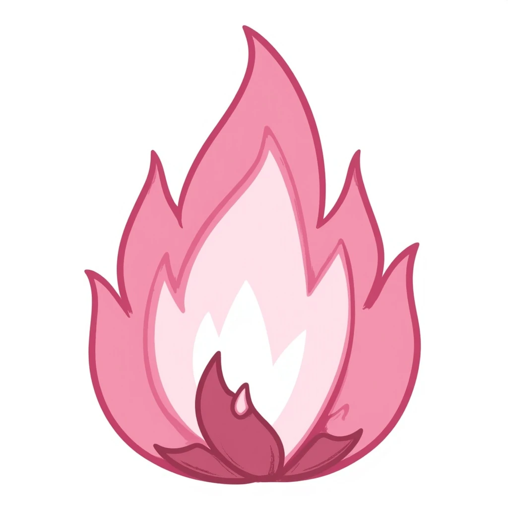 pink flame illustration in hand-drawn style composed of multiple flame layers, sharp edges, bold outlines, dramatic highlights and shadows, no face, striking multi-part flame emoji