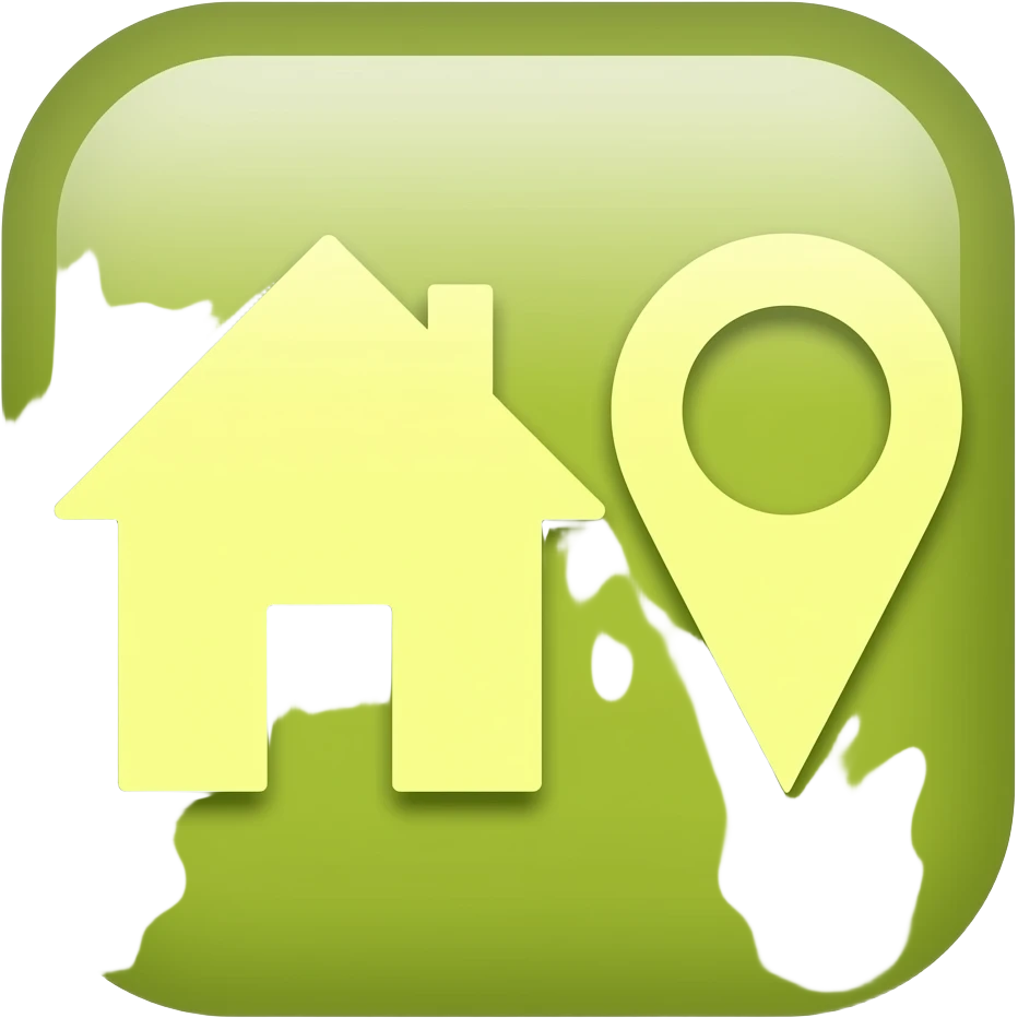 ícone casa e símbolo de localização neon yellow vidro neon brilhante emoji