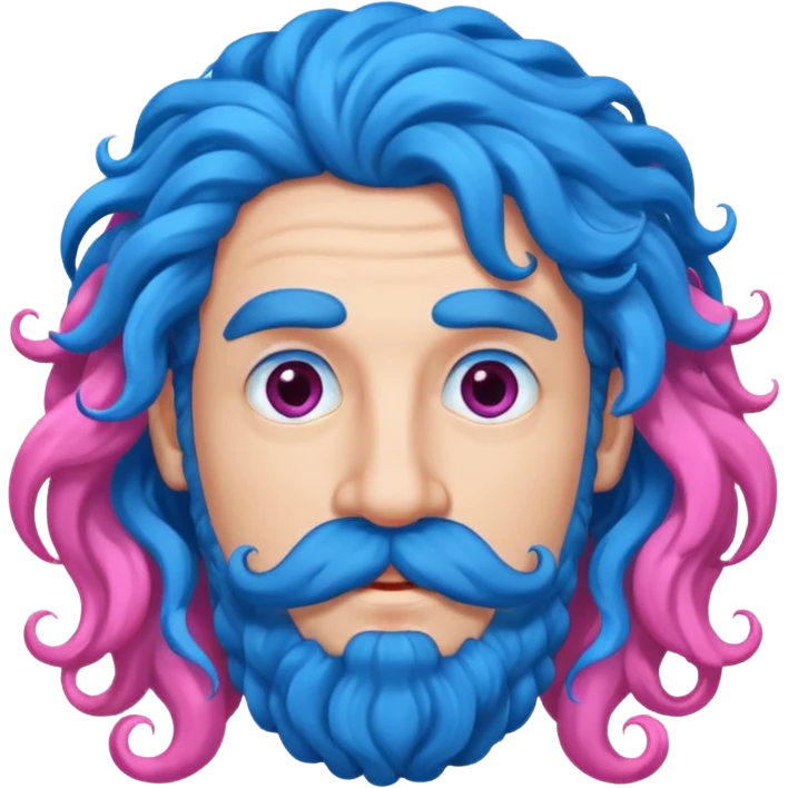 man with very blue curly long blue hair pink big mustache  emoji