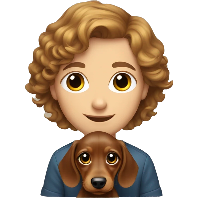  puppy longhair dachshund fair colours and her owner a short and curly hair man emoji
