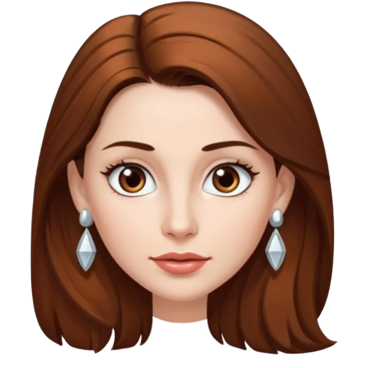 Head without neck of a 35-year-old woman, white skin, long brown hair combed to the right side and small silver earrings, small lips and pointed nose, brown eyes. emoji
