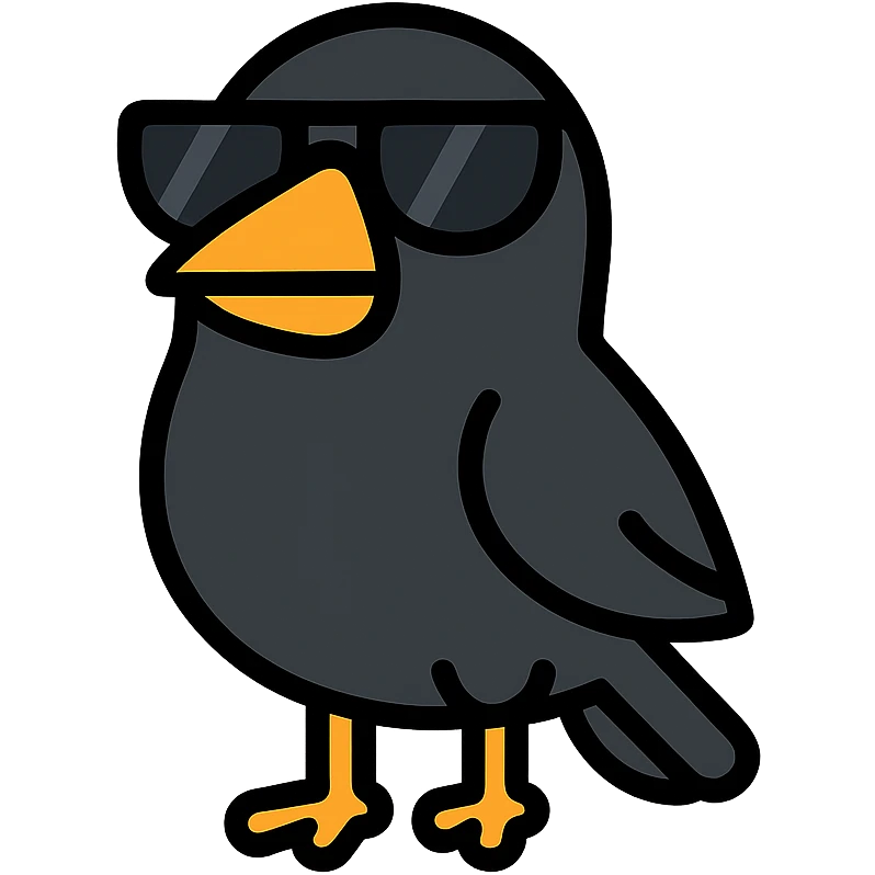 black bird with sunglasses and orange beak emoji