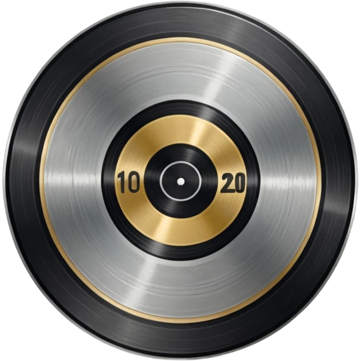 A dark metal platinum music award plaque The center features a relief of a or stylized vinyl record in a slightly darker metallic tone emoji