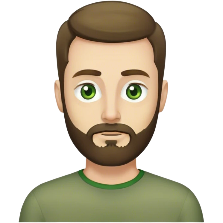 Thin white guy with beard and widows peak and green eyes and large pointy nose in olive green long sleeve  emoji