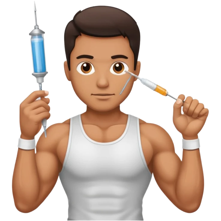 guy in a gym holding a steroid needle emoji