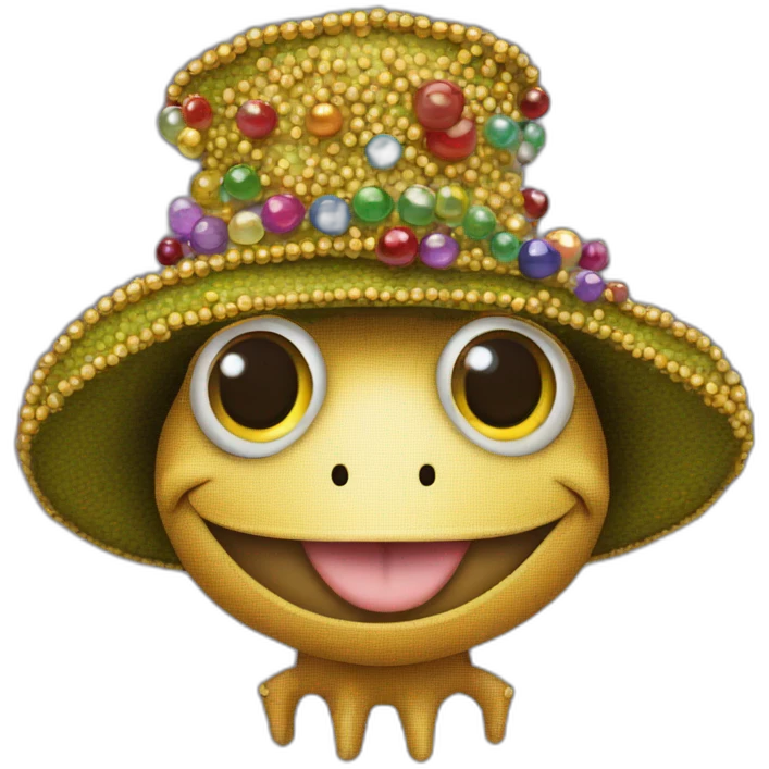 a toad in beads and a woman's hat emoji