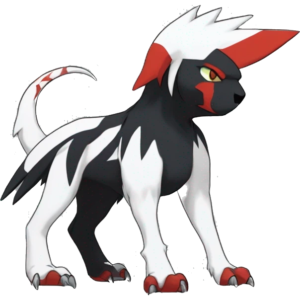 Black Cool Edgy Absol-Houndoom-Garchomp Fakémon Digimon with Red and white Edgy markings, full body, outlinEd emoji