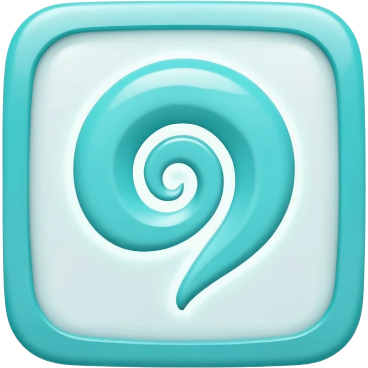 a Tiny compressed Stylized light-turquoise whirlwind symbol inside a pastel white slightly shaded square icon, light turquoise glossy shiny borders emoji