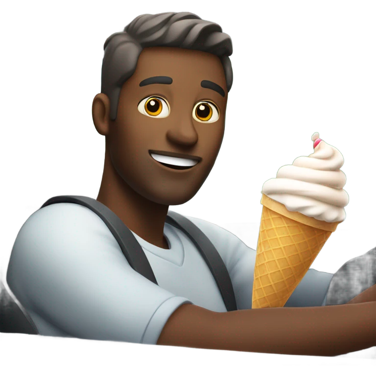 confident man in car with ice cream emoji