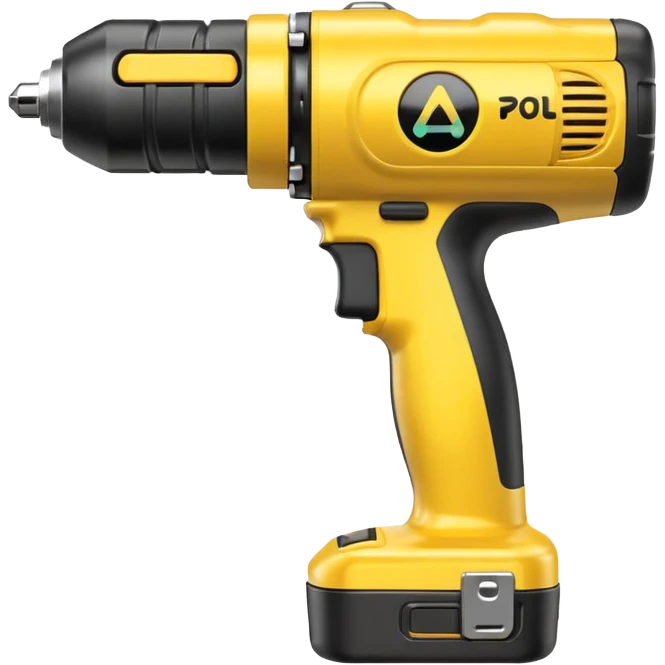 yellow cordless power drill with battery pack spinning drill bit, 3D emoji style emoji