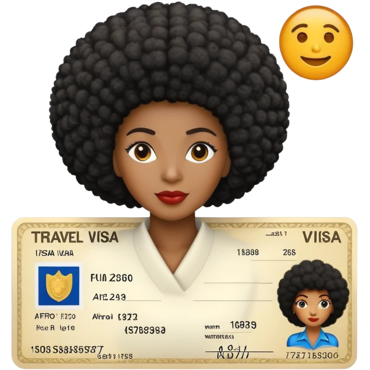 Nigeria, travel visa, with black woman, afro hair, photo on it. emoji