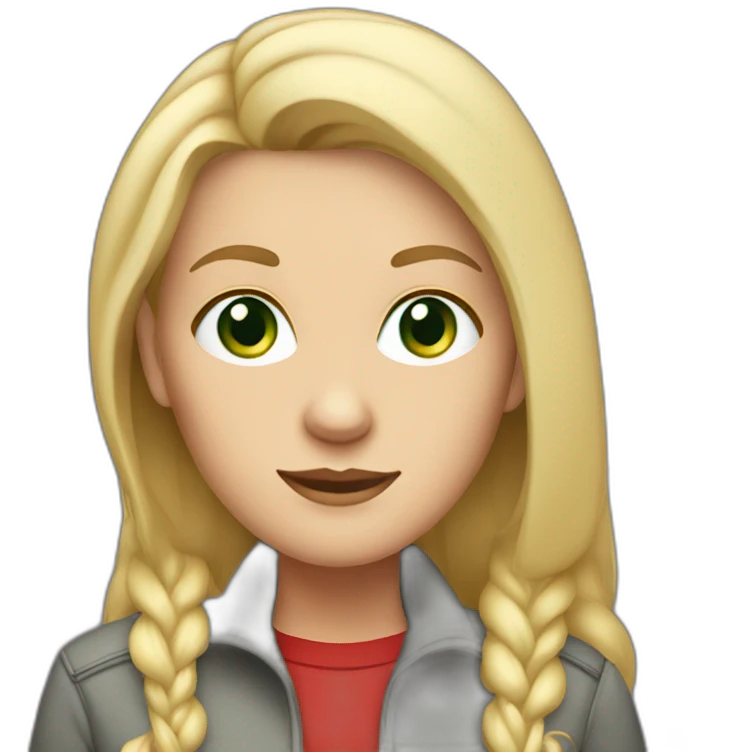 28 old women, white skin, long straight blond hair, green eyes, red shirt in a gray jacket emoji