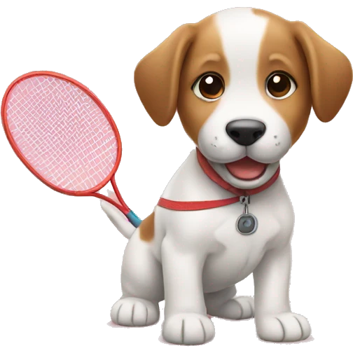 Puppy playing badminton  emoji