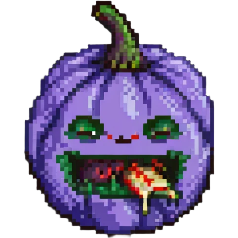 face eating an aubergine (eggplant) pixel art emoji