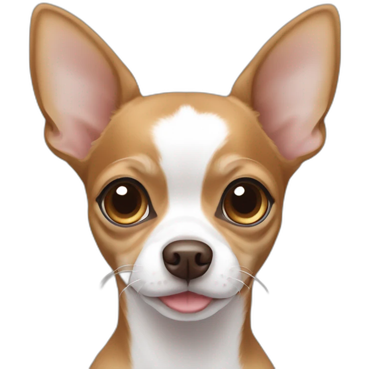 brown chihuahua with rounded head and white markings on her forehead and white markings in the two front paws emoji