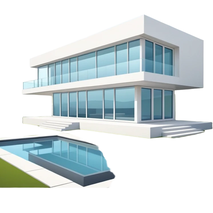 sleek modern house with large windows, flat roof, and clean architectural lines emoji