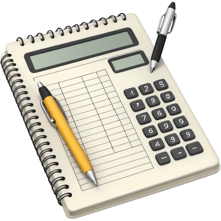 open notebook with numbers and a calculator emoji