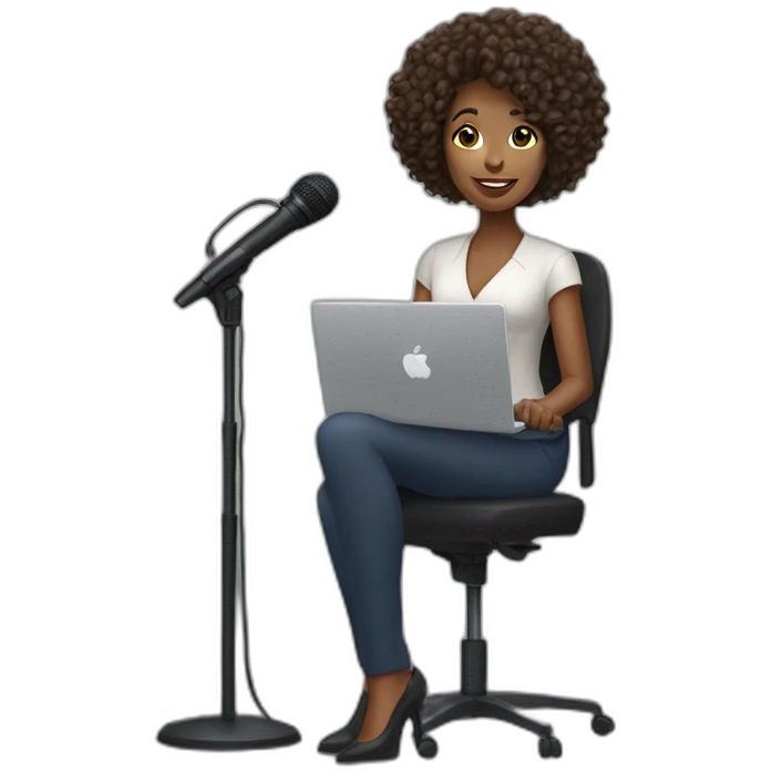 black woman, curly hair, news reporter with microphone emoji