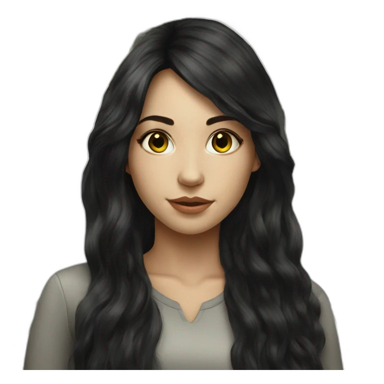 hyperrealist caucasian girl black long hair money emoji