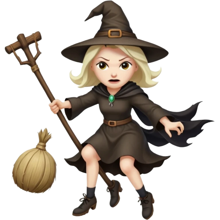 angry faced witch flying on a broom emoji