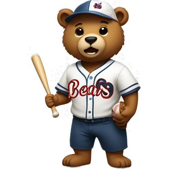 A bear playing baseball, and the word Bears on his clothes
 emoji