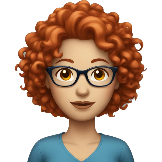 lady with red curly hair, blue eyes and glasses emoji