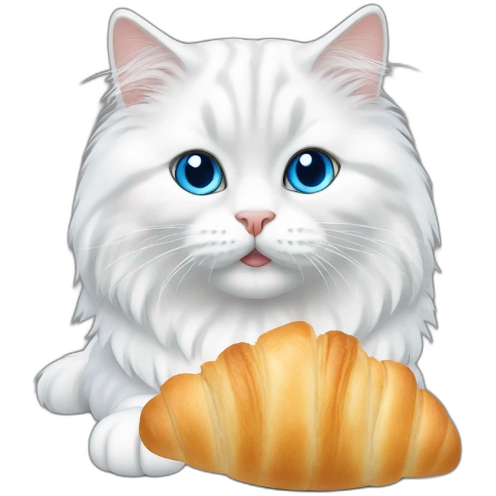 blue eyes white siberian cat eating croissant emoji