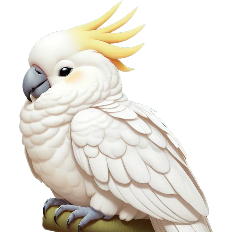 Meme-Worthy Cute Sleeping Cockatoo Portrait Emoji, Head resting peacefully with a contented smile, showcasing a softly feathered body with a gently drooping crest and eyes closed in serene slumber, Simplified yet adorably endearing features, highly detailed, glowing with a soft, drowsy tropical light, high shine, relaxed and utterly lovable, stylized with an air of playful laziness, soft glowing outline, capturing the essence of a sleeping cockatoo that feels destined to become the next viral icon of adorable rest! emoji