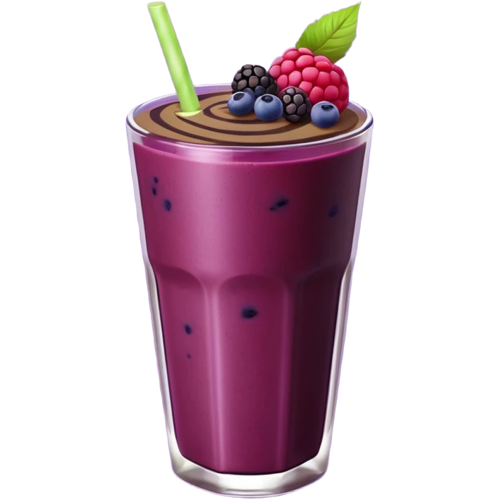 Realistic smoothie, dark reddish-purple color, with elderberry, raspberry, blueberry, blackberry, and chocolate swirl on top emoji