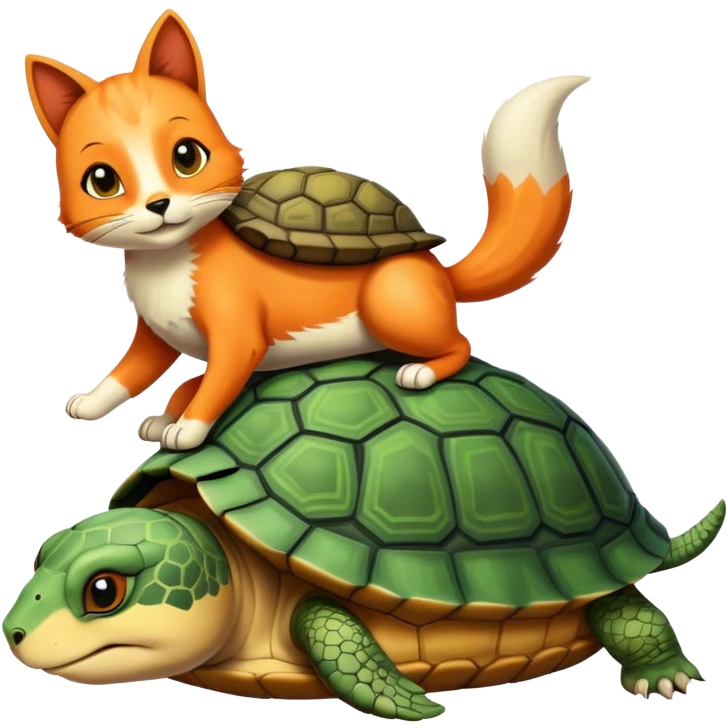 A cat turtle on top of a fox turtle emoji