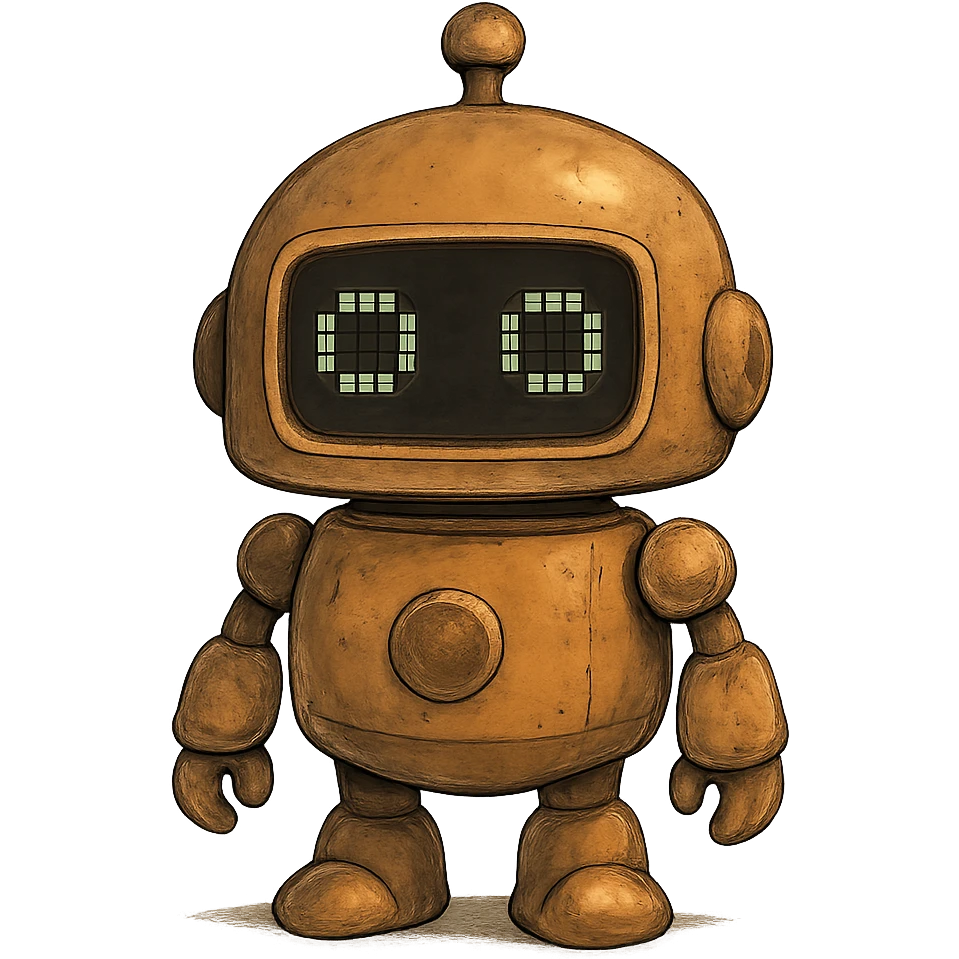 ghibli style cute robot with digital eyes emoji