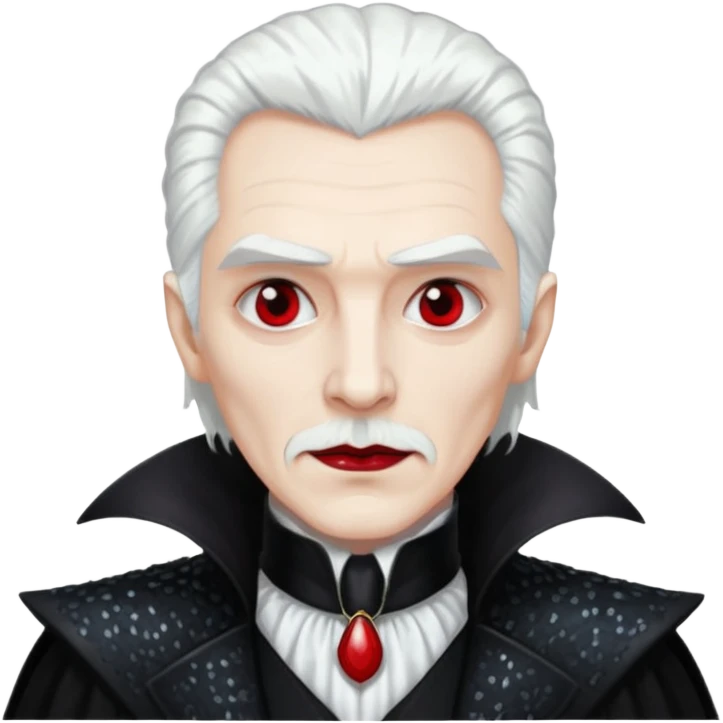 Dracula with white hair, black sequin outfit emoji