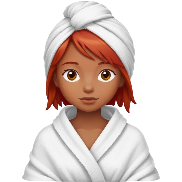 red hair brown skin girl in towel emoji