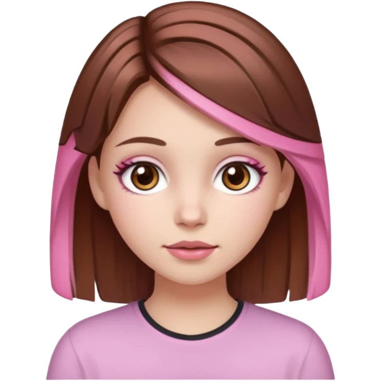 white skined girl with brown hair and brown eyes and pink highlights emoji