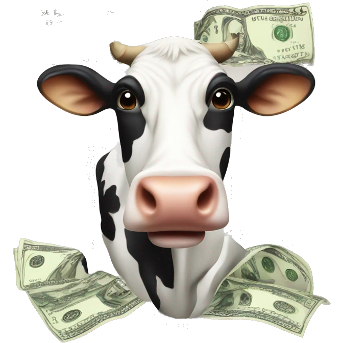 Cow with dollar sins on it emoji