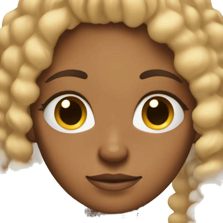 Brown skin girl with curly blondish hair and bushy eyebrows emoji