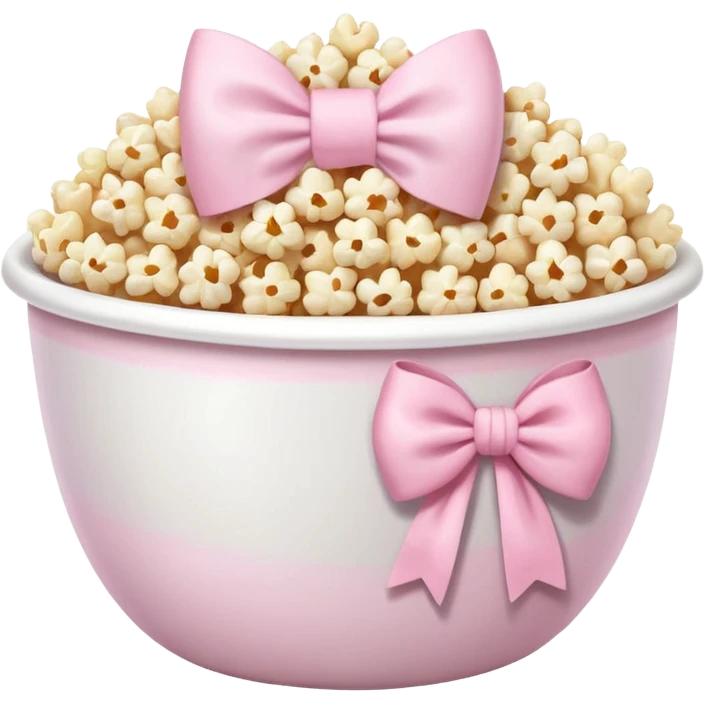 popcorn soft texture in white bowl with pink pastel bow not on top emoji