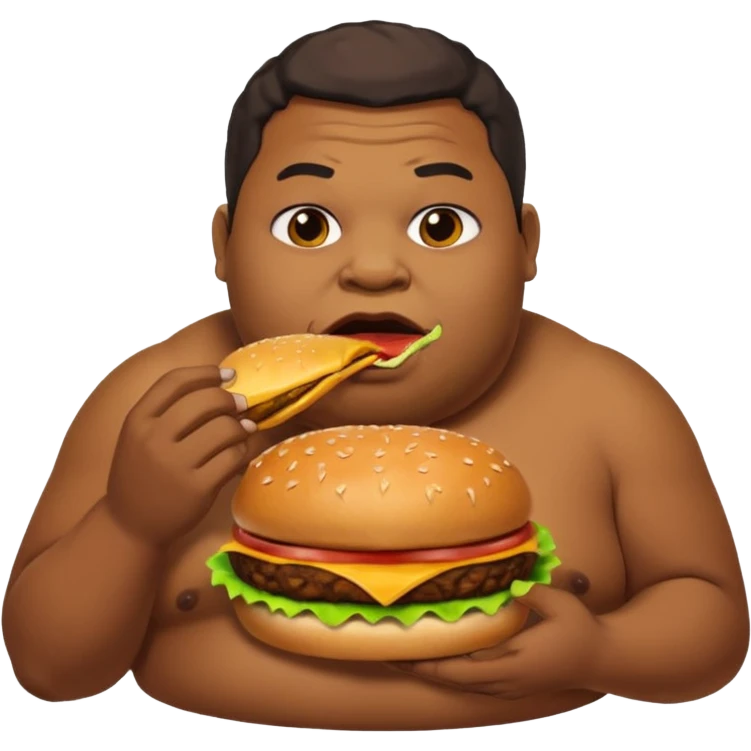 Fat African American guy eats a hamburger and in the background Pudge from Dota 2 farts emoji