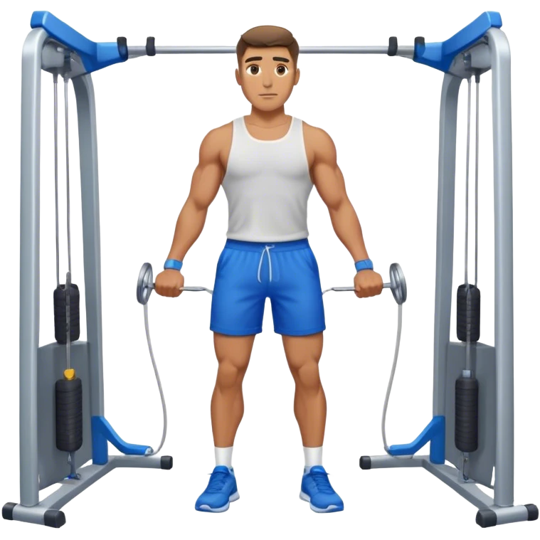standing fit man with blue shorts cable-machine-exercise emoji
